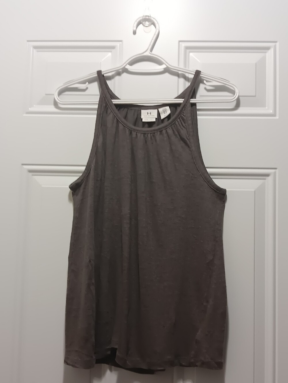 H Halston| Brown Linen Knit Tank Top M Minimalist Casual Lighweight